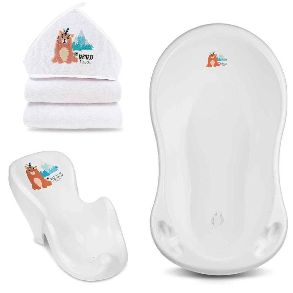 Babykajo 3 Set Baby Badewanne + Baby Wanneneinsatz + Kapuzenhandtuch.