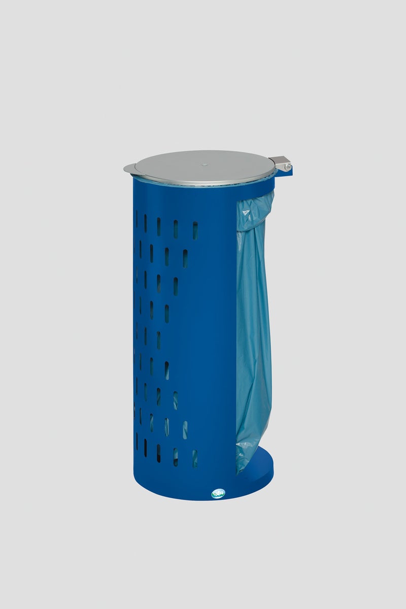 PROREGAL Compacte afvalbak, geperforeerd, met deksel, vulopening 35 cm, hxbxd 85 x 44 x 44 cm, staal, blauw
