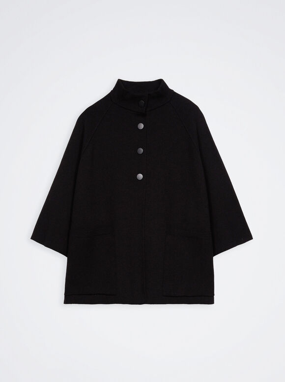Poncho de gola alta em tricô - Preto