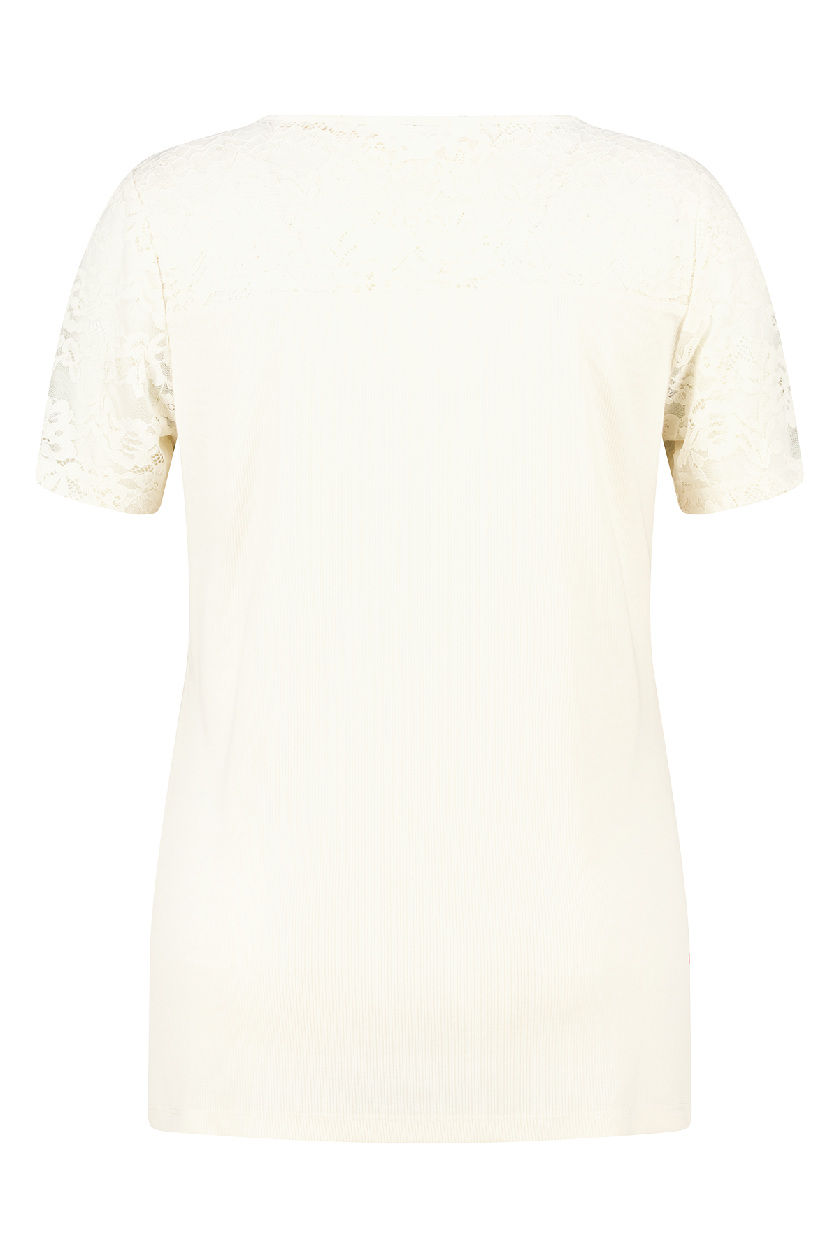 Rib t-shirt met kant Cream
