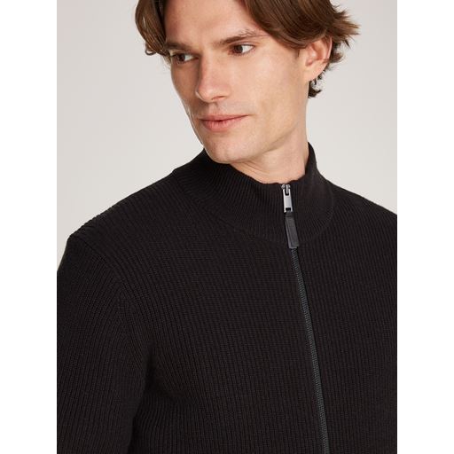 Calvin Klein Merino Rib Zip Striktrøje, Black, M