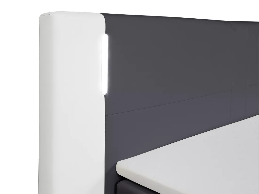 Ensemble complet boxspring tête de lit avec leds + sommiers + matelas + surmatelas - 180 x 200 cm - Simili - Blanc et gris - ASTI II de YSMÉE