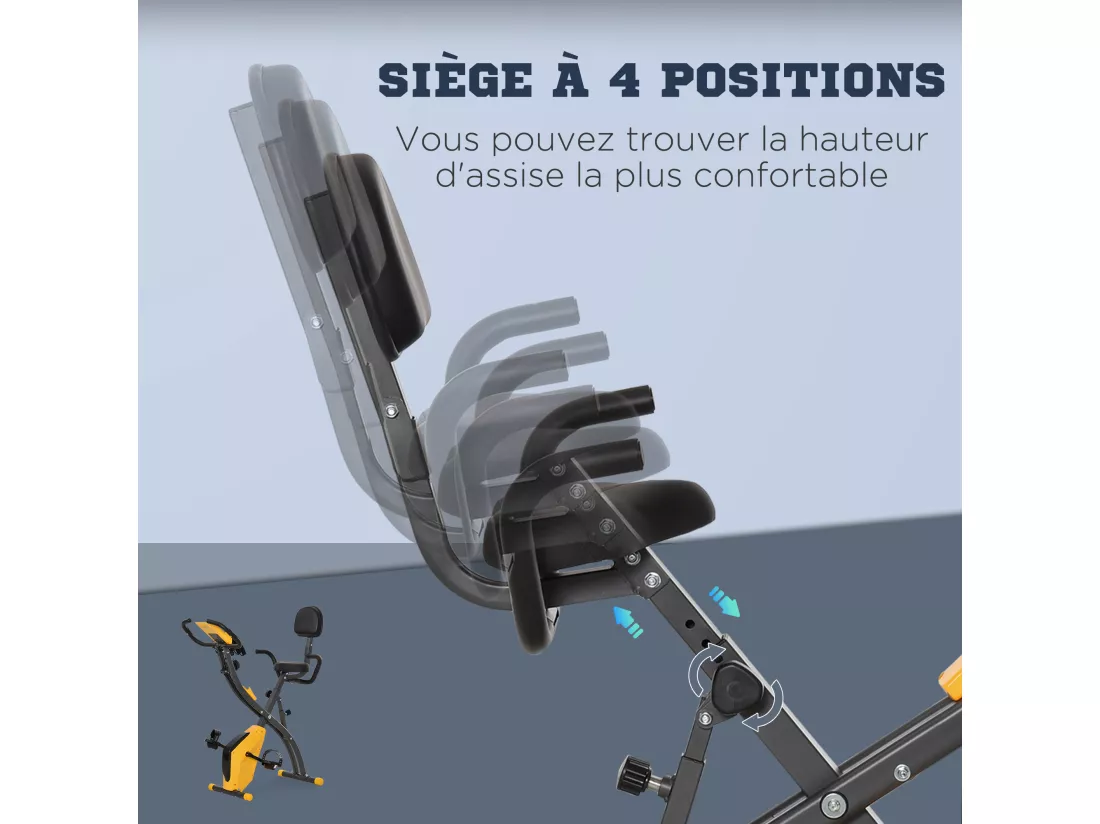 Vélo d'appartement pliant 8 niveaux de résistance selle réglable poignées ergonomiques écran LCD