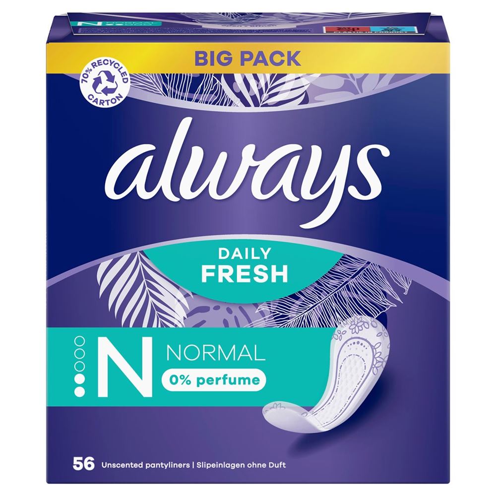 Always Slipeinlage Daily Fresh Normal ohne Duft BigPack 56 Stk