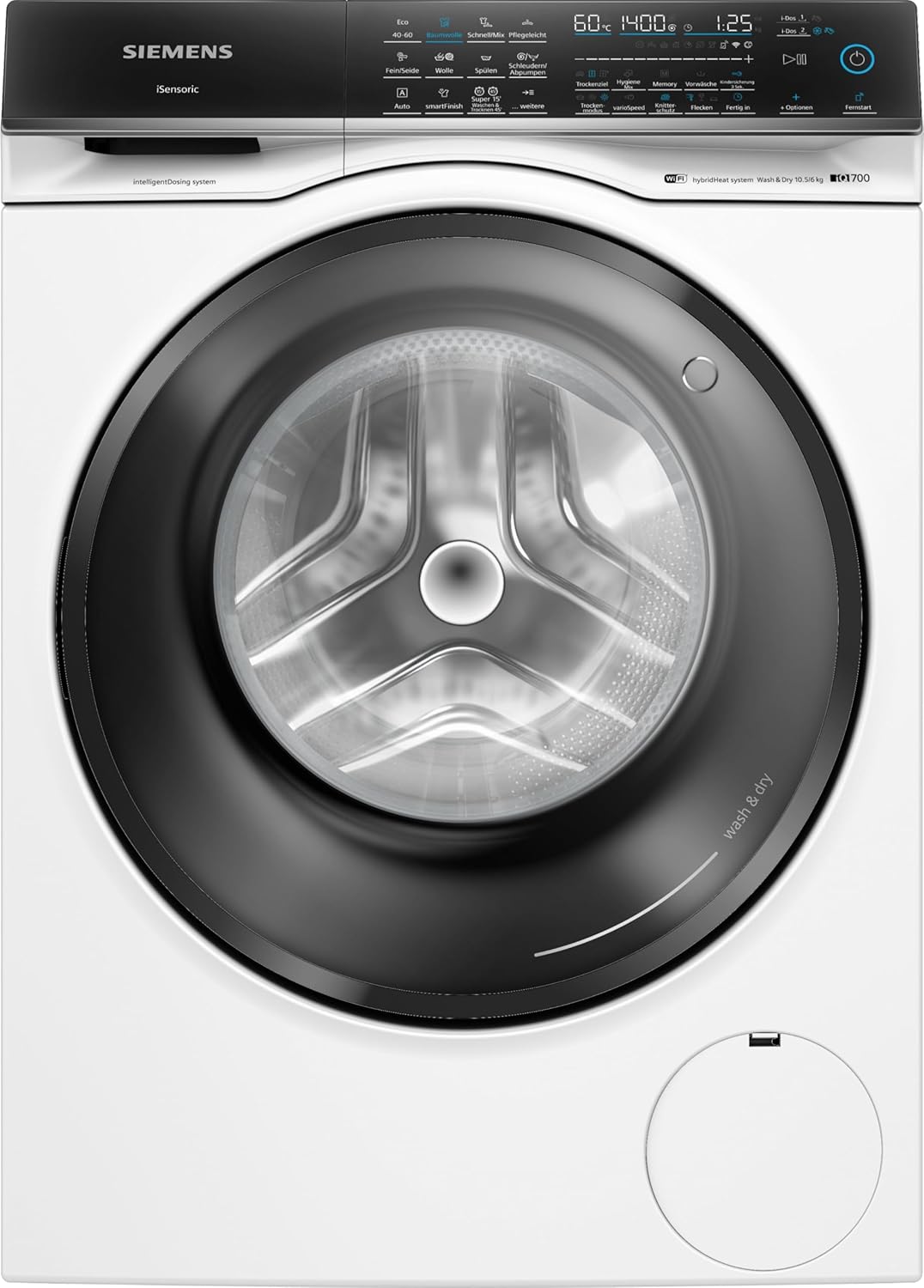 Siemens WN54C2A40, iQ700 Smarter Waschtrockner 10,5-6 kg, i-Dos - automatische Dosierung, smartFinish - reduziert Falten mit Dampf, aquaStop, autoDry-Technologie, varioSpeed Beschleunigung