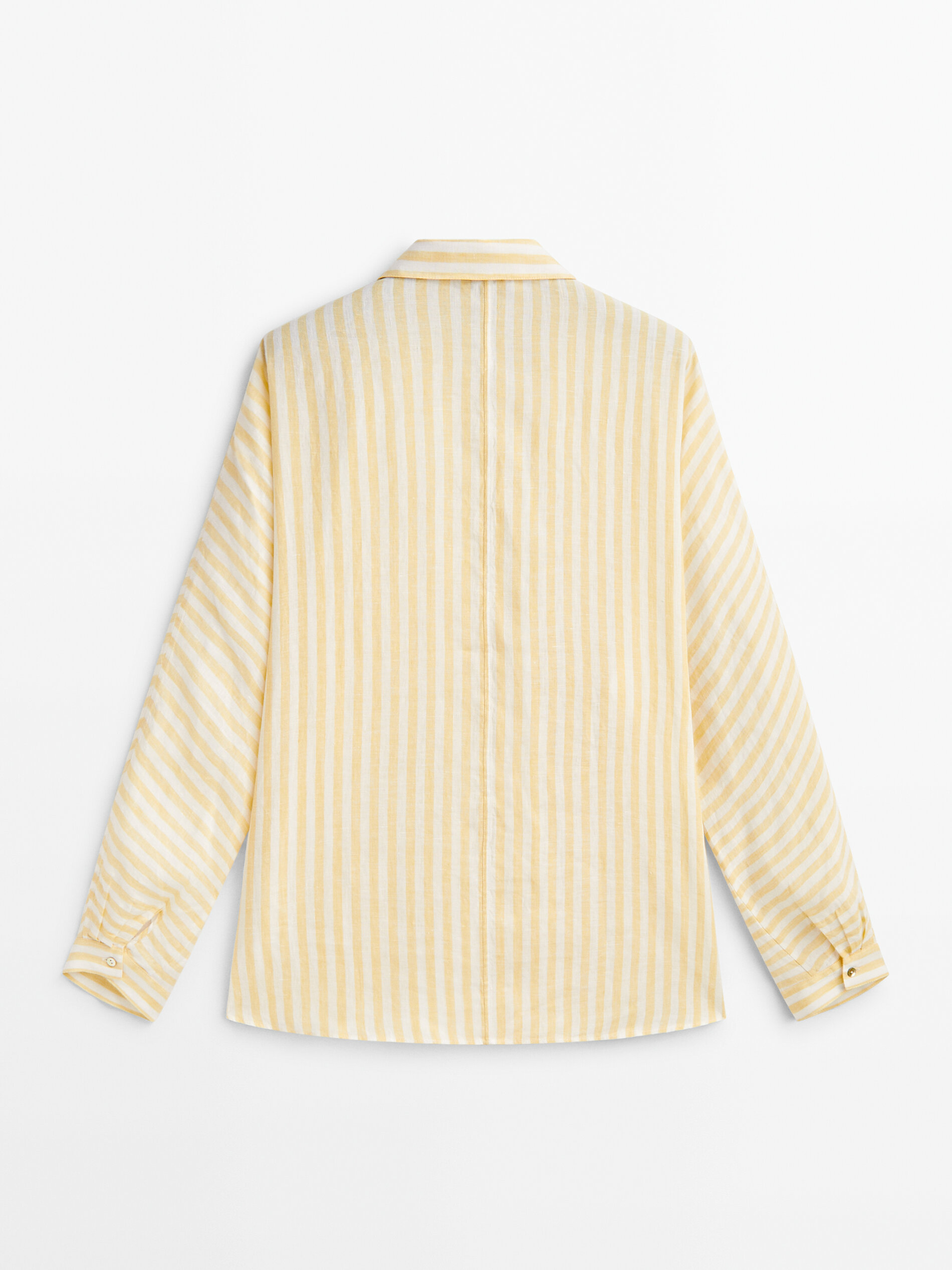 Camisa rayas bolsillos 100% linho - AMARILLO