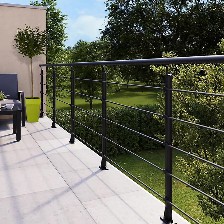 Pack balustrade FORTIA horizontale à plat aluminium noir