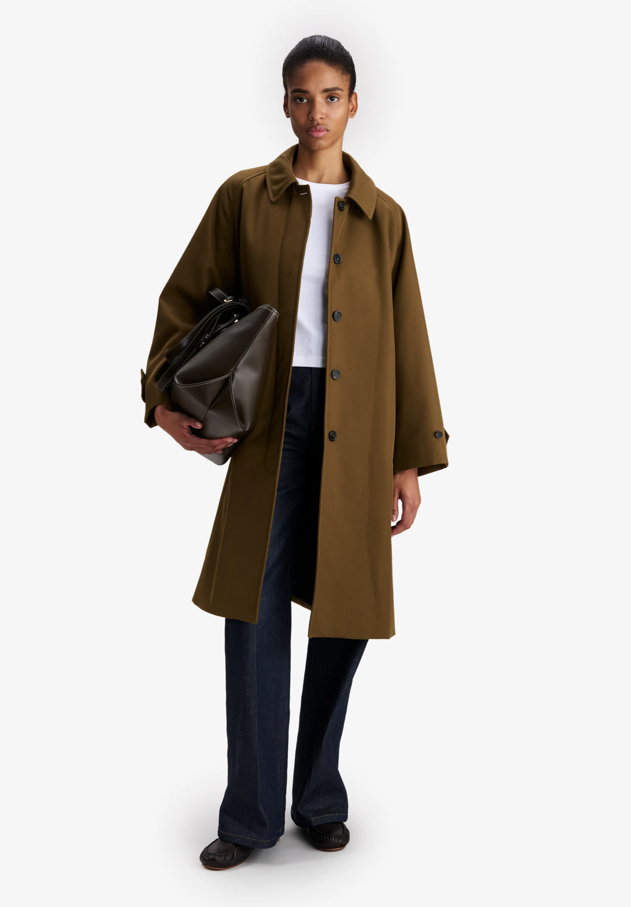 Mac kaki en laine déperlante - Kaki