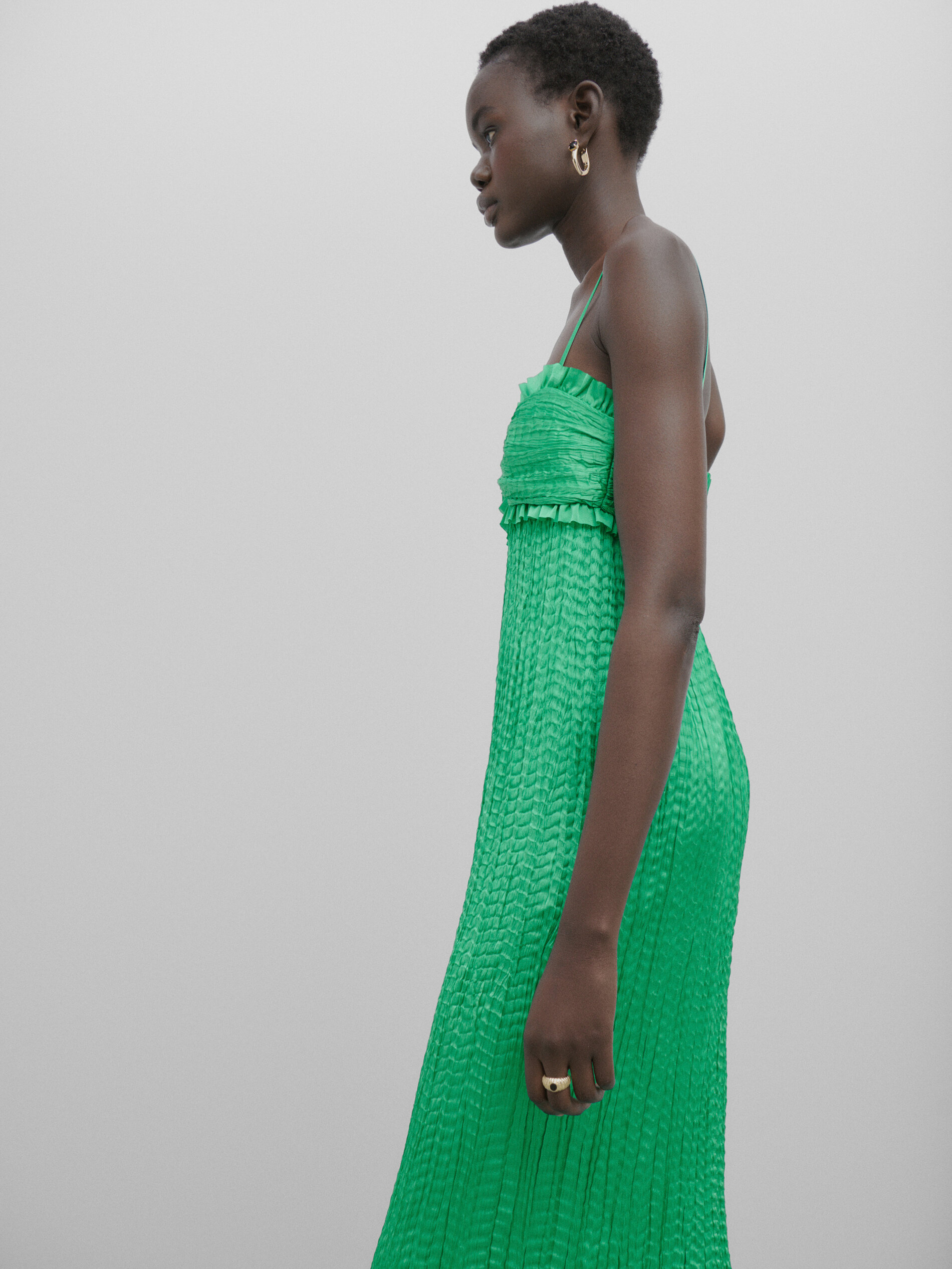 Vestido plissado de verão - Studio - VERDE