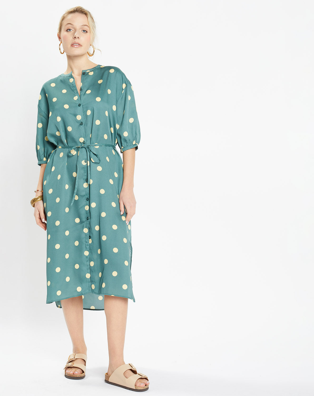 Jodhpur Robe chemise effet satinée Mona à pois verte