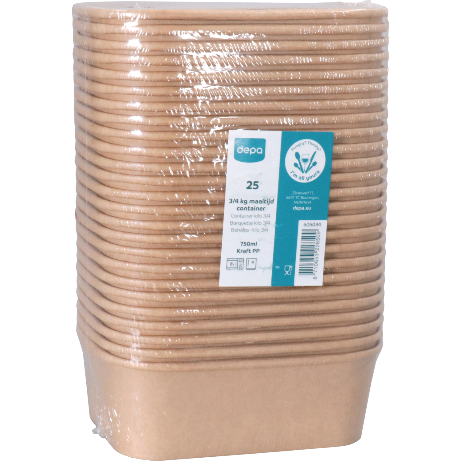 Depa Bak, Karton + PP, 750ml, maaltijdcontainer, 169x117x56mm, bruin