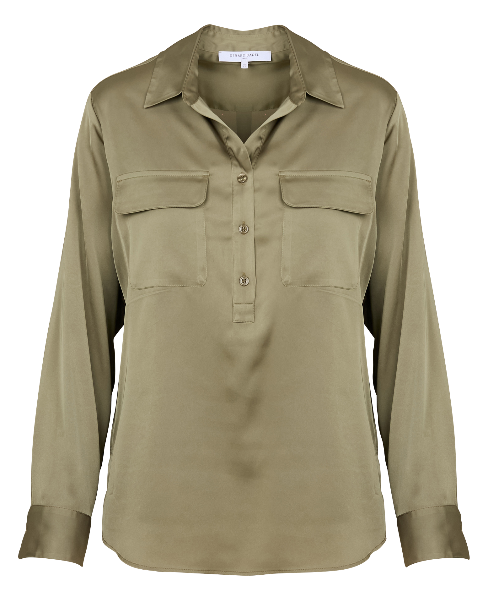 BRIGITTE - Blouse droite fluide satinée| Kaki