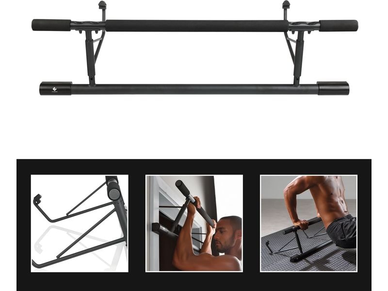 FitEngine Klimmzugstange Multi Door Gym, Schwarz Klimmzugstange geeignet für Boden- und Türmontage