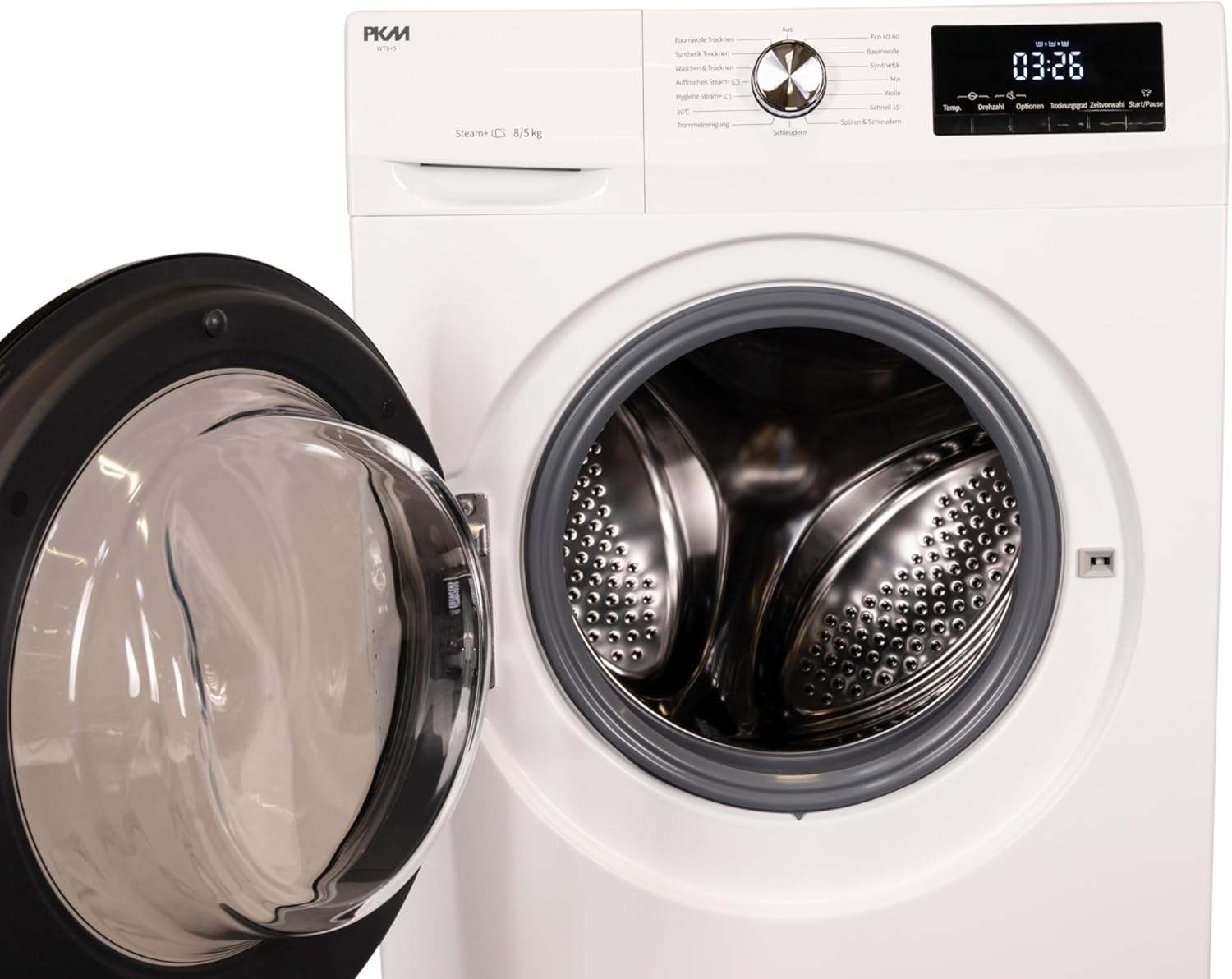 PKM WT8+5 Waschtrockner | Weiß Design | 8kg Waschen | 5kg Trocknen | 15 Programme | Steam Funktion | LED-Beleuchtung