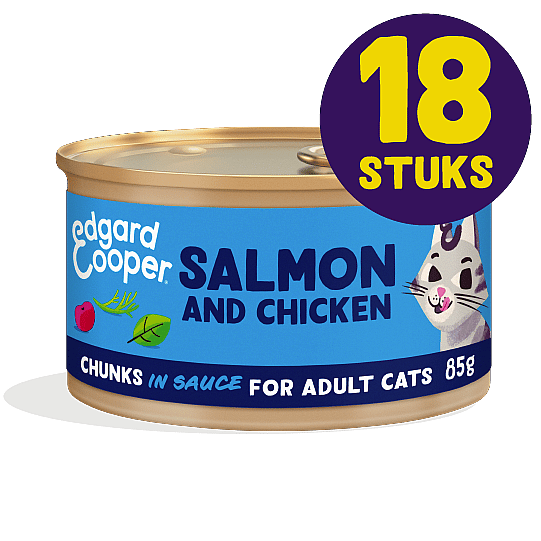 Edgard & Cooper Blikjes Zalm en Kip Chunks Adult Kat 18 x 85 gram | 12561