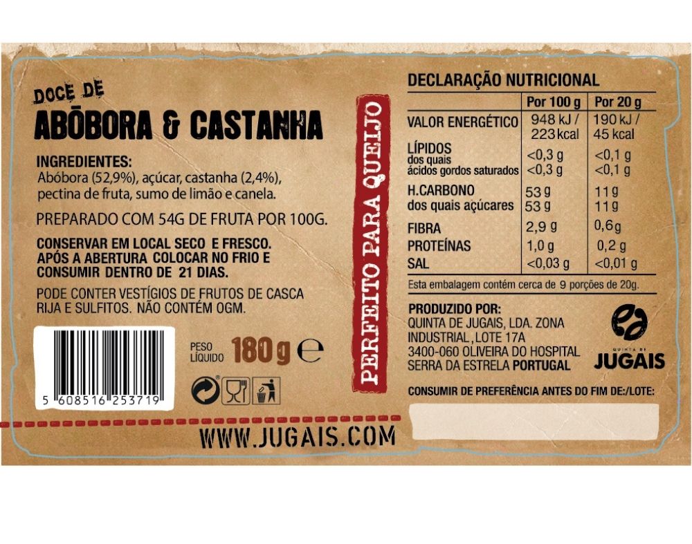 DOCE P/ QUEIJO QUINTA DE JUGAIS ABÓBORA E CASTANHA 180G