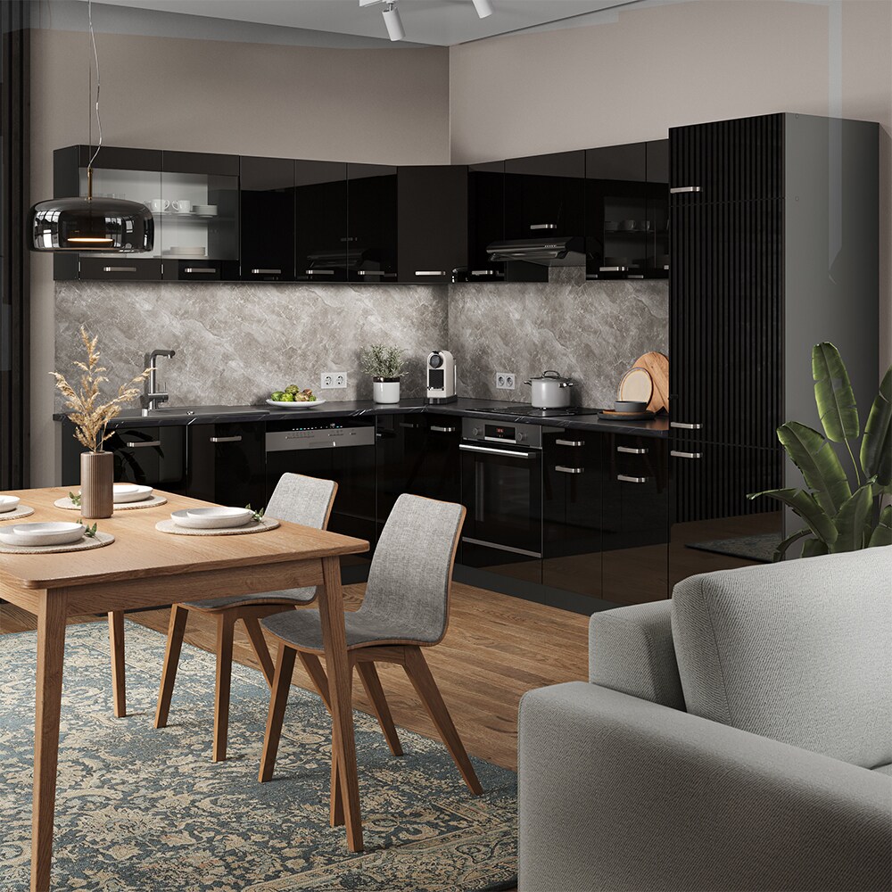 Vicco Eckküche R-Line Solid Anthrazit Schwarz 287x227 cm modern Küchenschränke Küchenmöbel