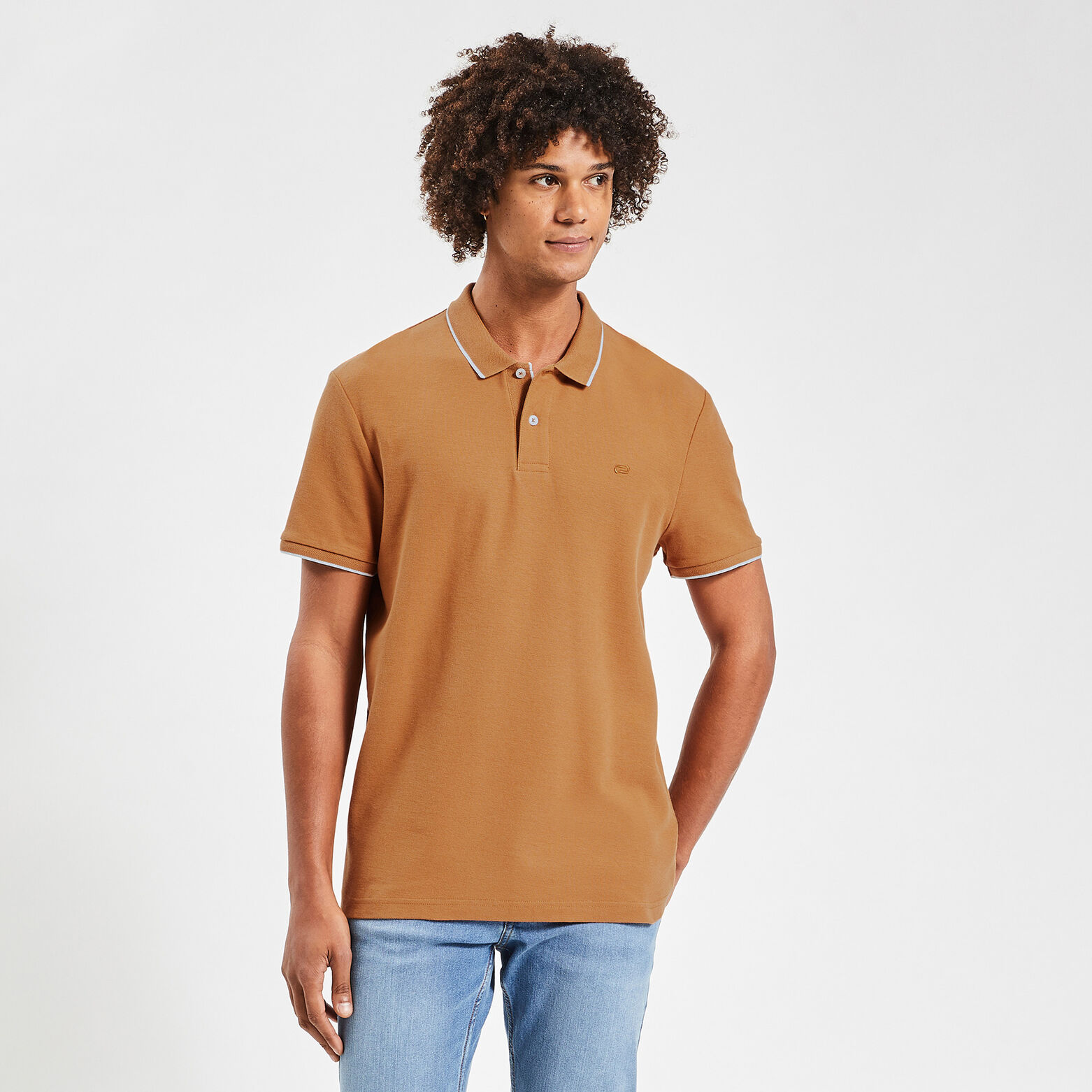 Polo manches courtes uni coton piqué Camel