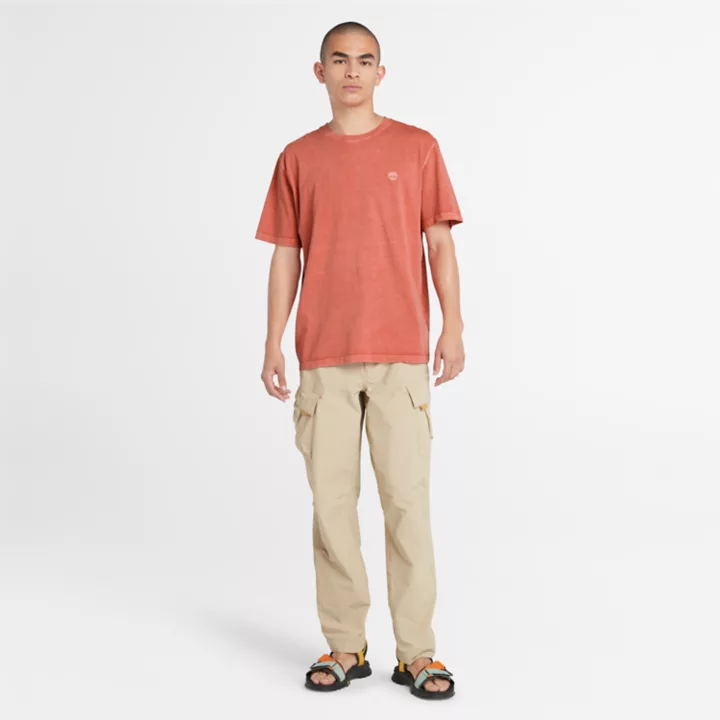 T-shirt teint en pièce pour homme en orange clair