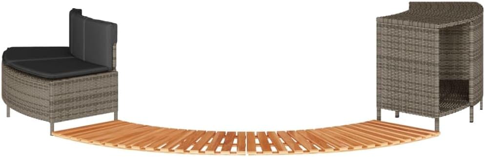 vidaXL Whirlpool Umrandung, Poolumrandung mit Regal Holzstufe Gartenbank, Poolverkleidung mit Stahlrahmen, Einfassung, Grau Poly Rattan Massivholz Akazie