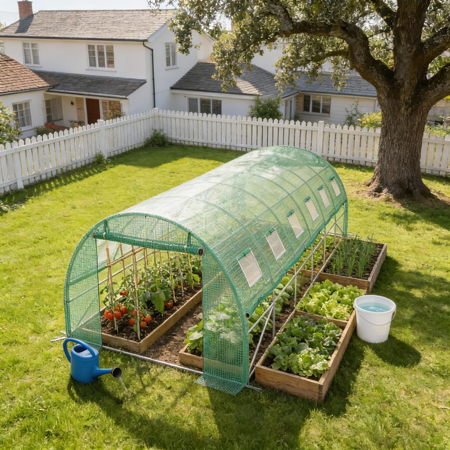 Gewächshaus 3x6 m (18 m²) – Garten Foliengewächshaus mit 12 Fenstern, UV-beständig, verzinkter Stahlrahmen, Moskitonetz, ideal für Gemüse, Tomaten, Blumen, Tomatenhaus, grün