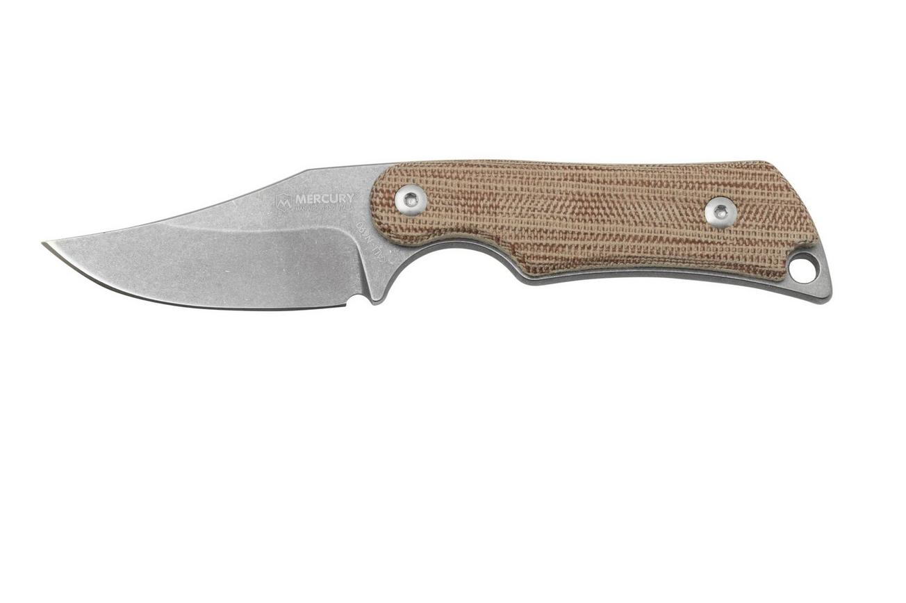 Mercury Kali N690 Stonewashed Clip Point, Natural Canvas Micarta, vaststaand mes