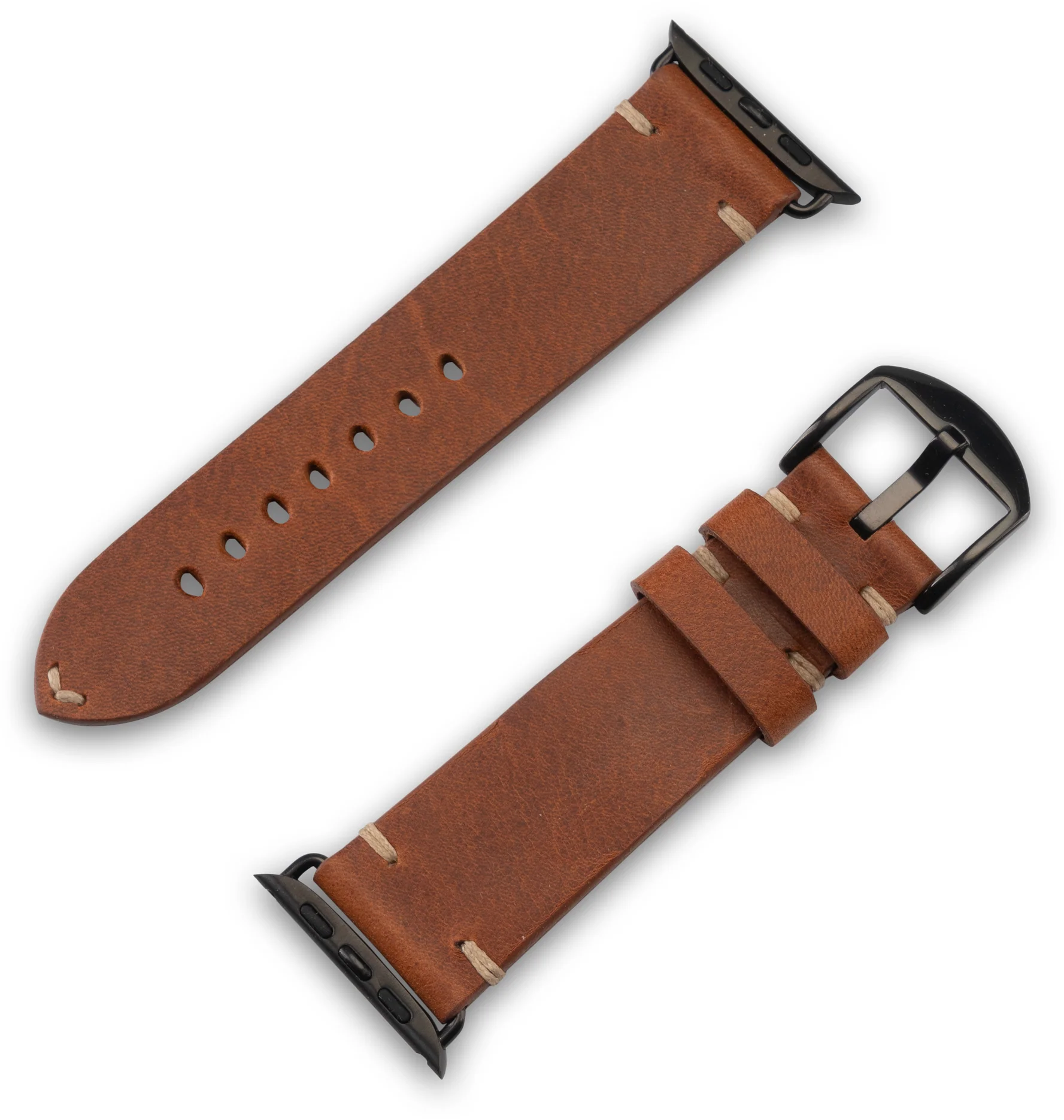 Alex Apple Watch (49/46/45/44 mm) Leder Armband mit Edelstahl-Verschluss (10831) - Vintage Braun / Schwarz