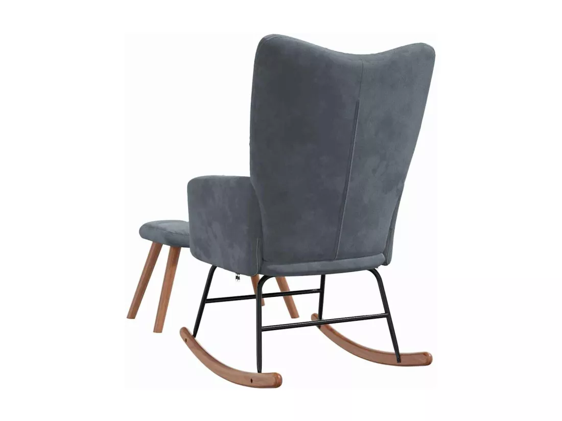 Chaise à bascule avec repose-pied Gris foncé Velours