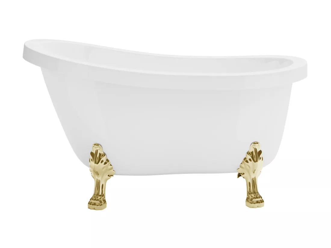 Baignoire îlot rétro avec pieds de lion dorés - 200 L - 145 x 74 x 77 cm - Blanche - NISOS II