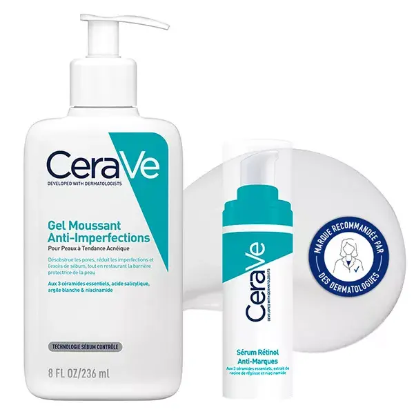 CeraVe Rotina Facial Anti-Imperfeições: Gel Espumante Anti-Marcas 236ml e Sérum de Retinol 30ml