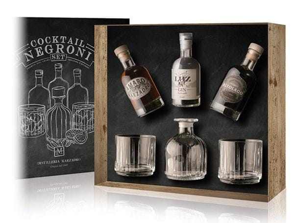 Marzadro Geschenkset Grappa Negroni mit Gläsern und Karaffe Set mit Spirituose, Gläsern und Karaffe