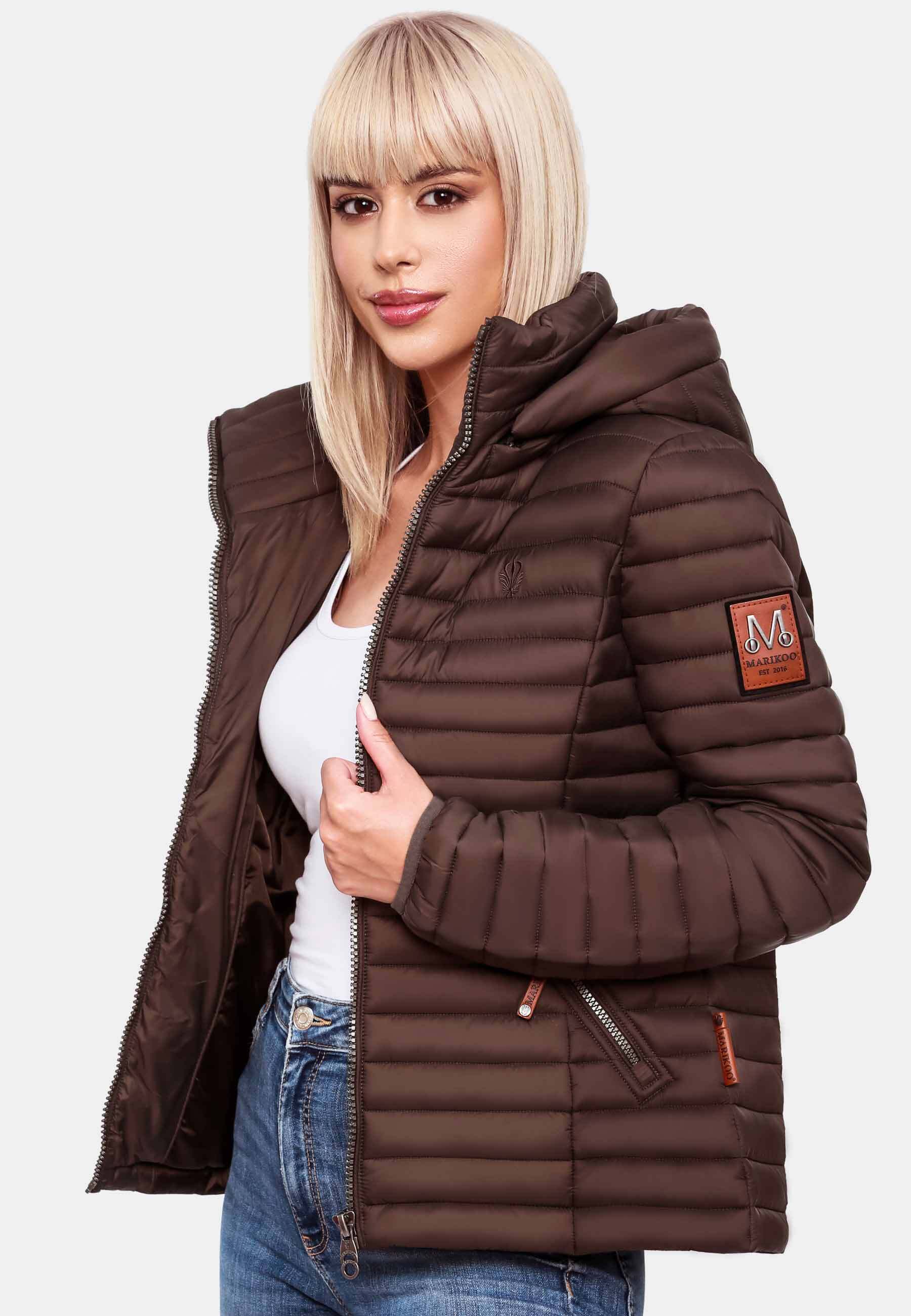 MARIKOO Damen Stylische Steppjacke Übergangsjacke mit abnehmbarer Kapuze Löwenbaby