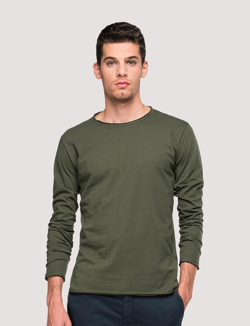 REPLAY T SHIRT HOMME MANCHES LONGUES BASIC COL ROND VERT FONCÉ