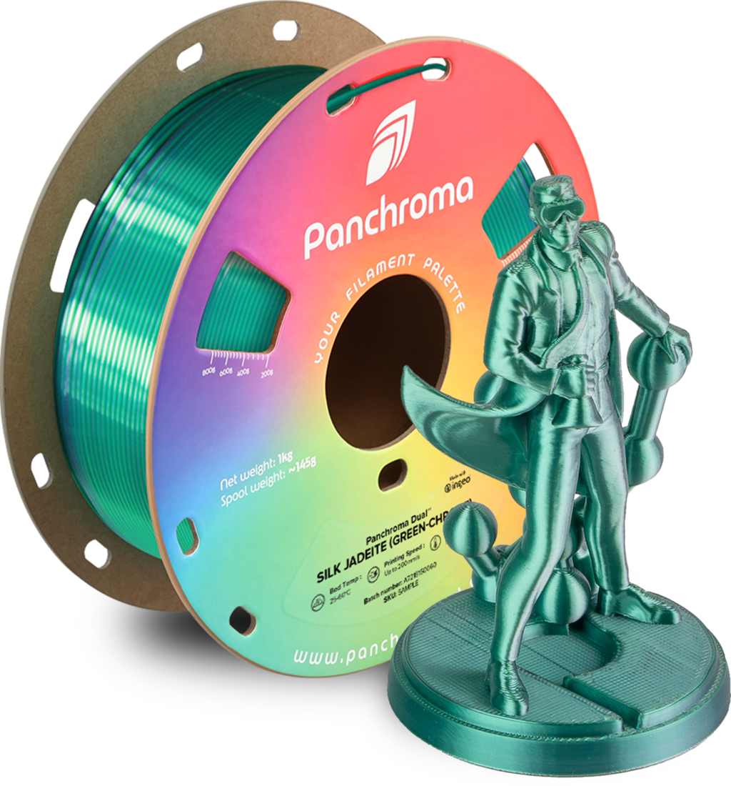 Polymaker  Panchroma™ PLA Dual Silk Jadeite (Green-Chrome), 1,75 mm / 1000 g    Zweifarbige Magie mit Seidenglanz in Jadeite