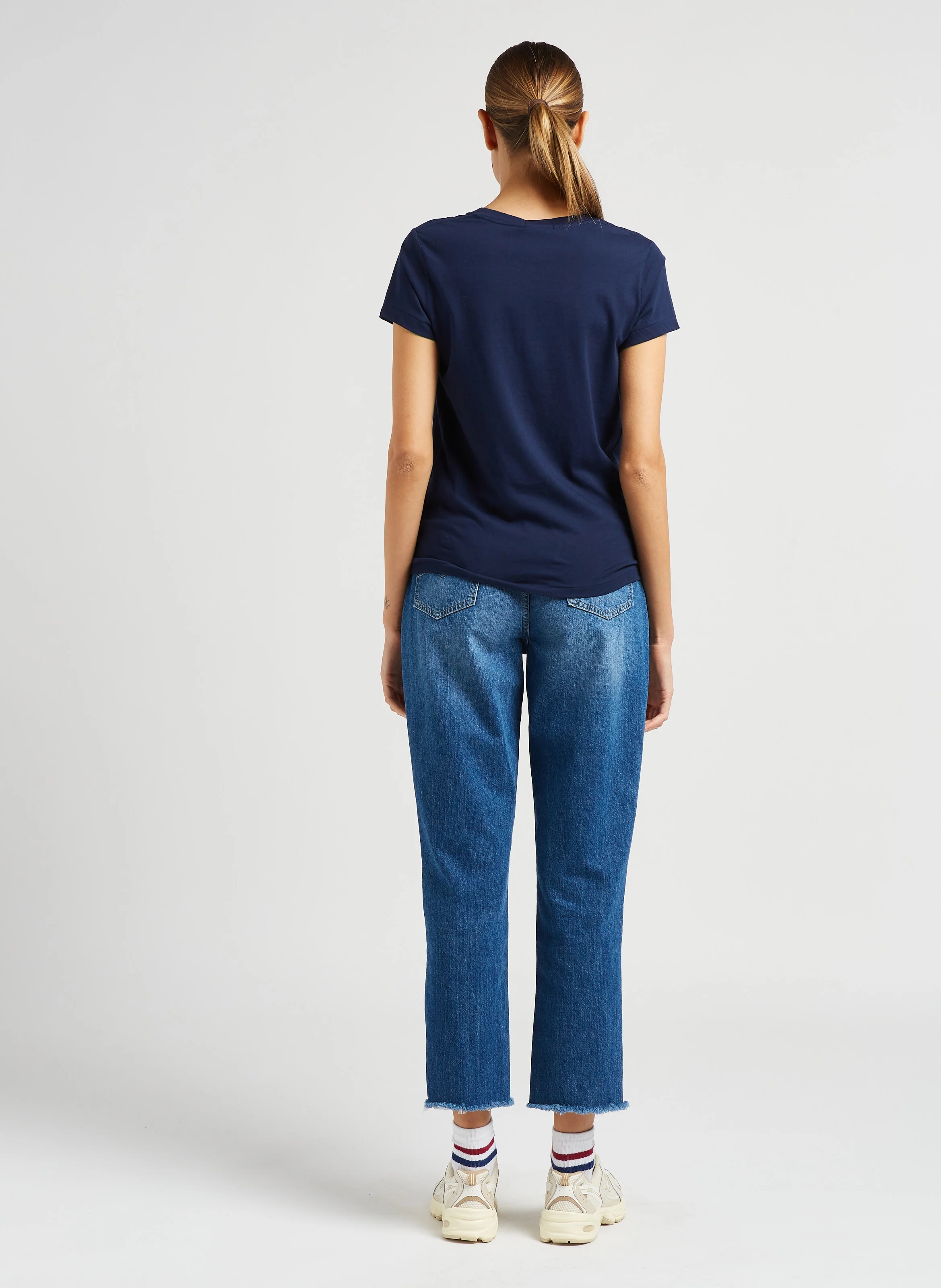 Jean droit en coton délavé | Bleu