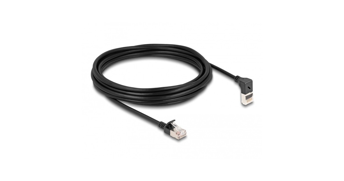 DeLOCKRJ45 Network Cable Cat.6A S/FTP Slim 90° upwards angled / straight 5 m kabel  (Zwart)