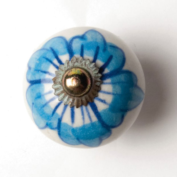 Keramik-Knauf 'Blume', blau, weiß, Ø 4 cm günstig bestellen