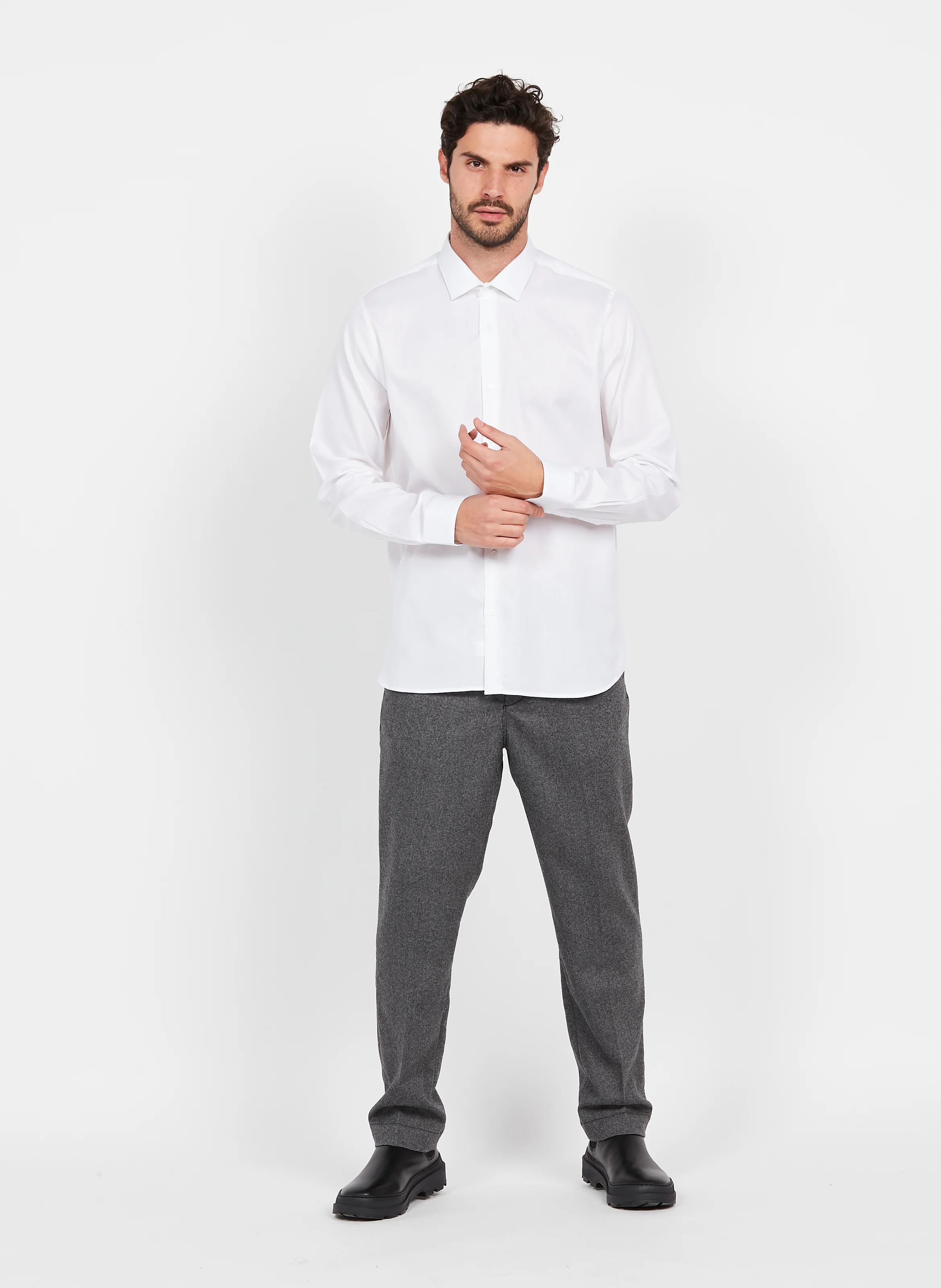 Chemise col classique slim-fit en coton| Blanc