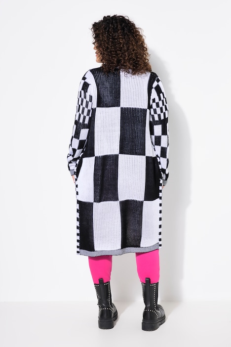 Strickjacke, Straight Fit, Schachbrett-Mustermix
