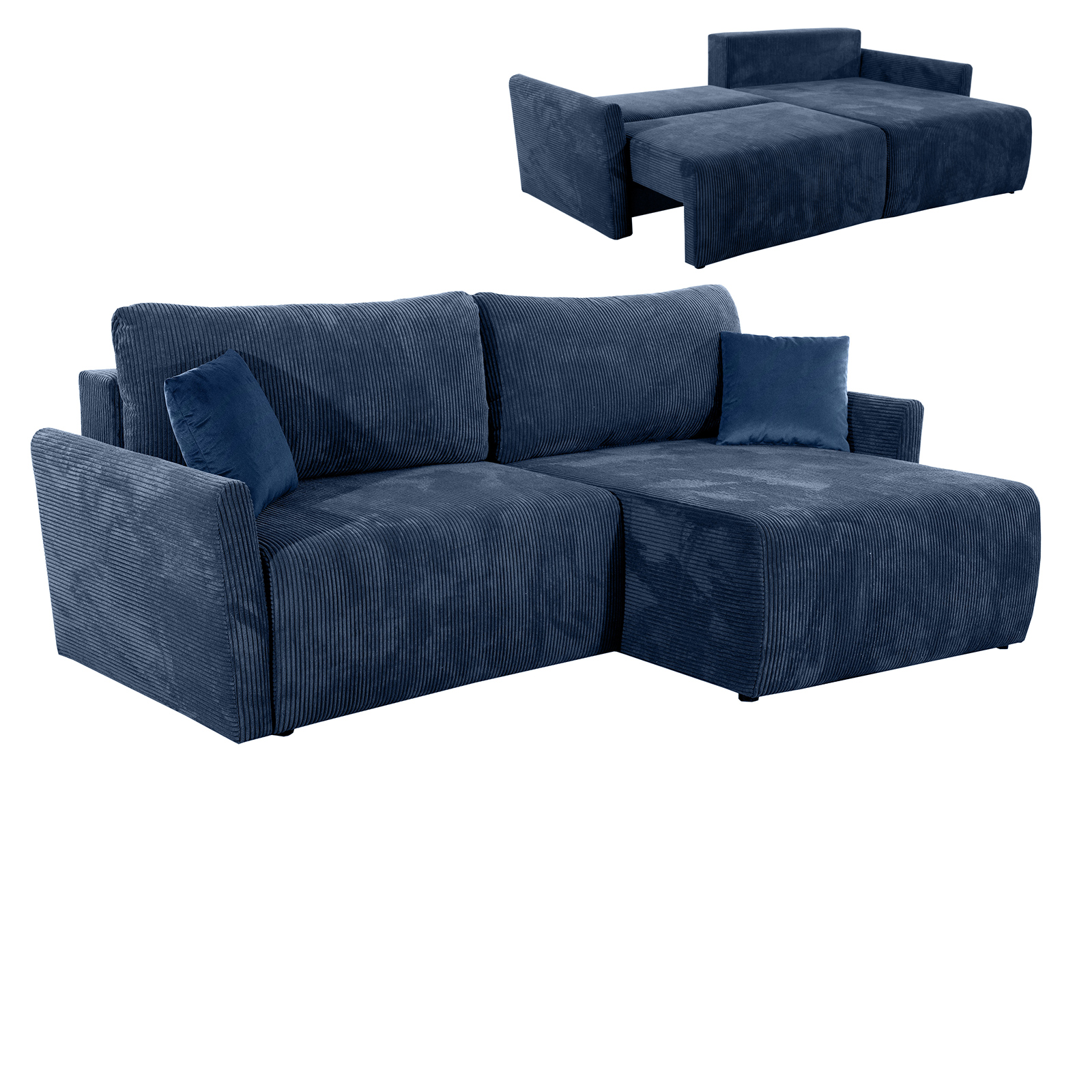 Ecksofa - blau - Liegefunktion und Bettkasten