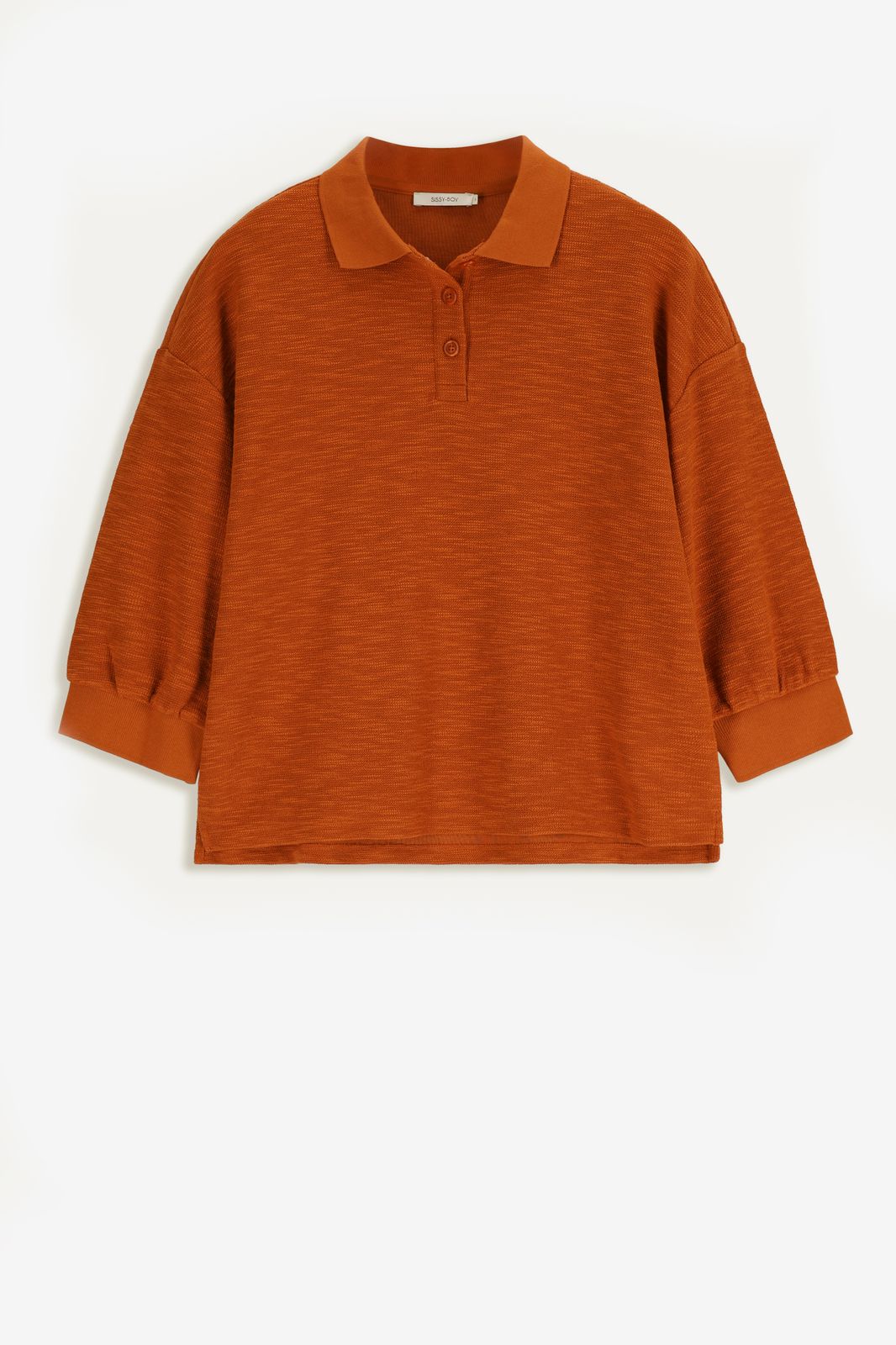 Oranjebruin T-shirt met polo kraag