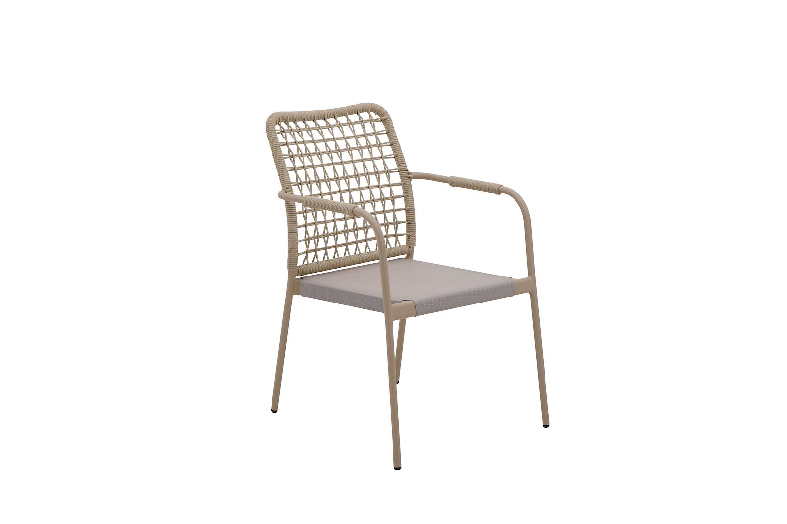 Sailon hagespisestol Beige pulverlakkert aluminium stablebar spisestol med flettet tau på rygg og ermlener