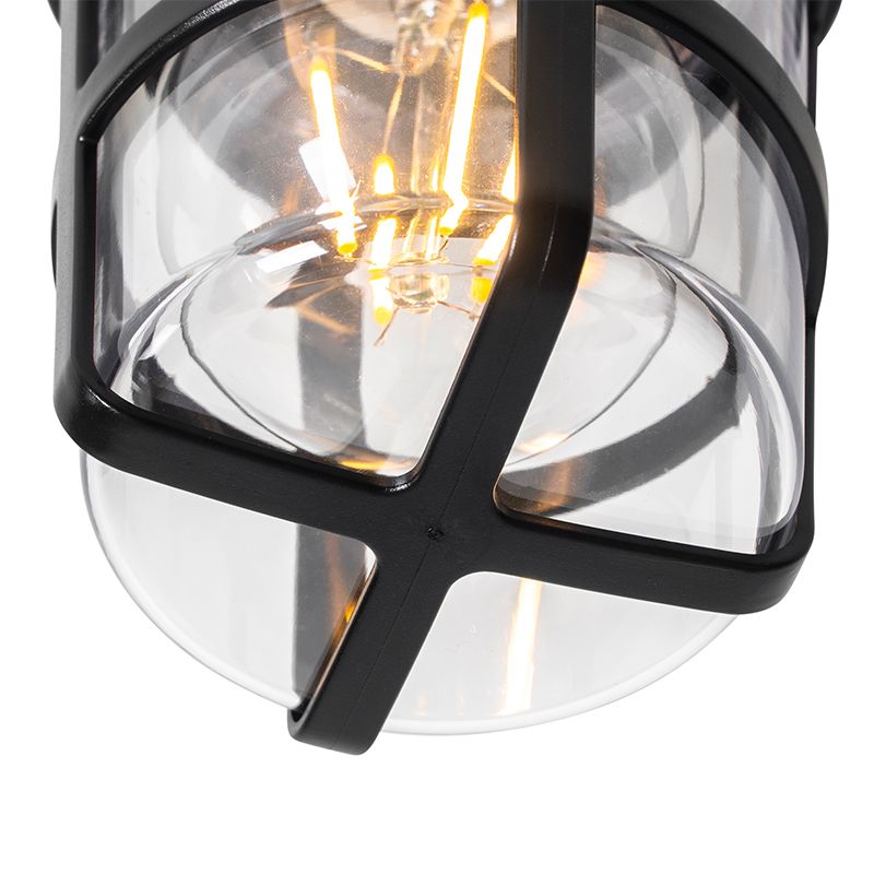 Plafond- en wandlamp zwart met heldere kap IP54 - Kiki