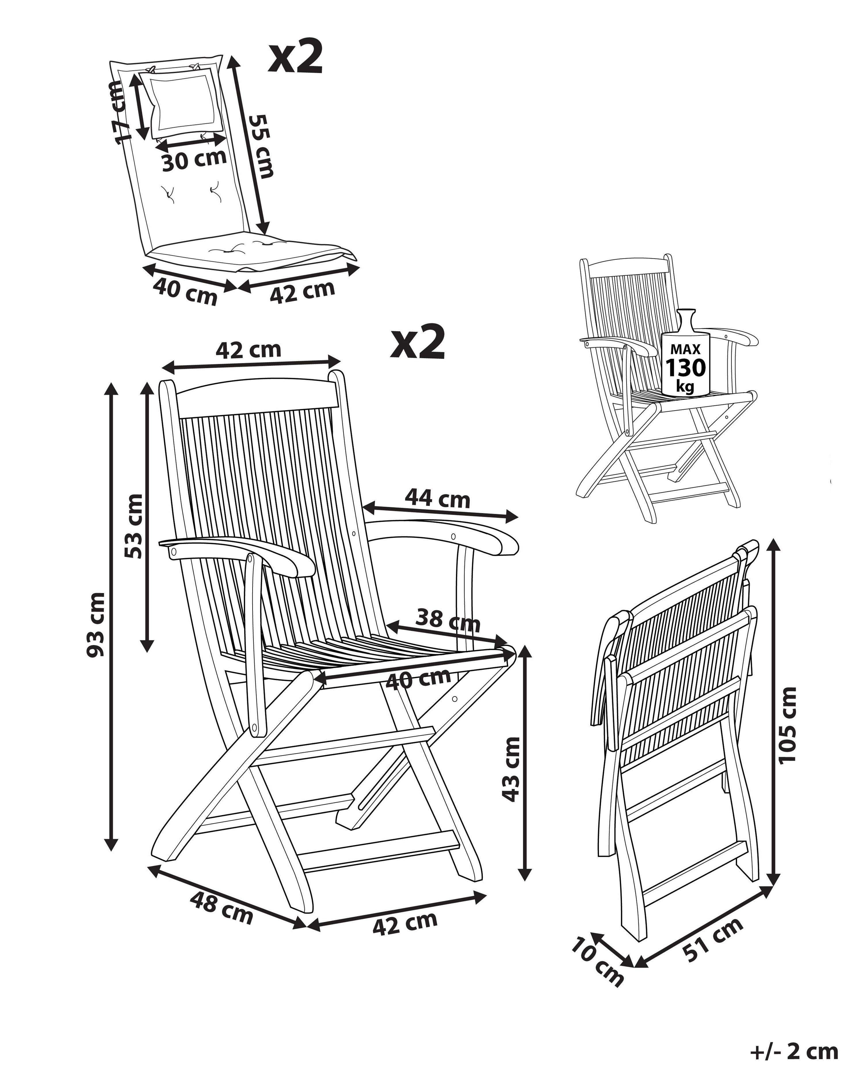 Set van 2 stoelen met zitkussen MAUI Acaciahout Grijs