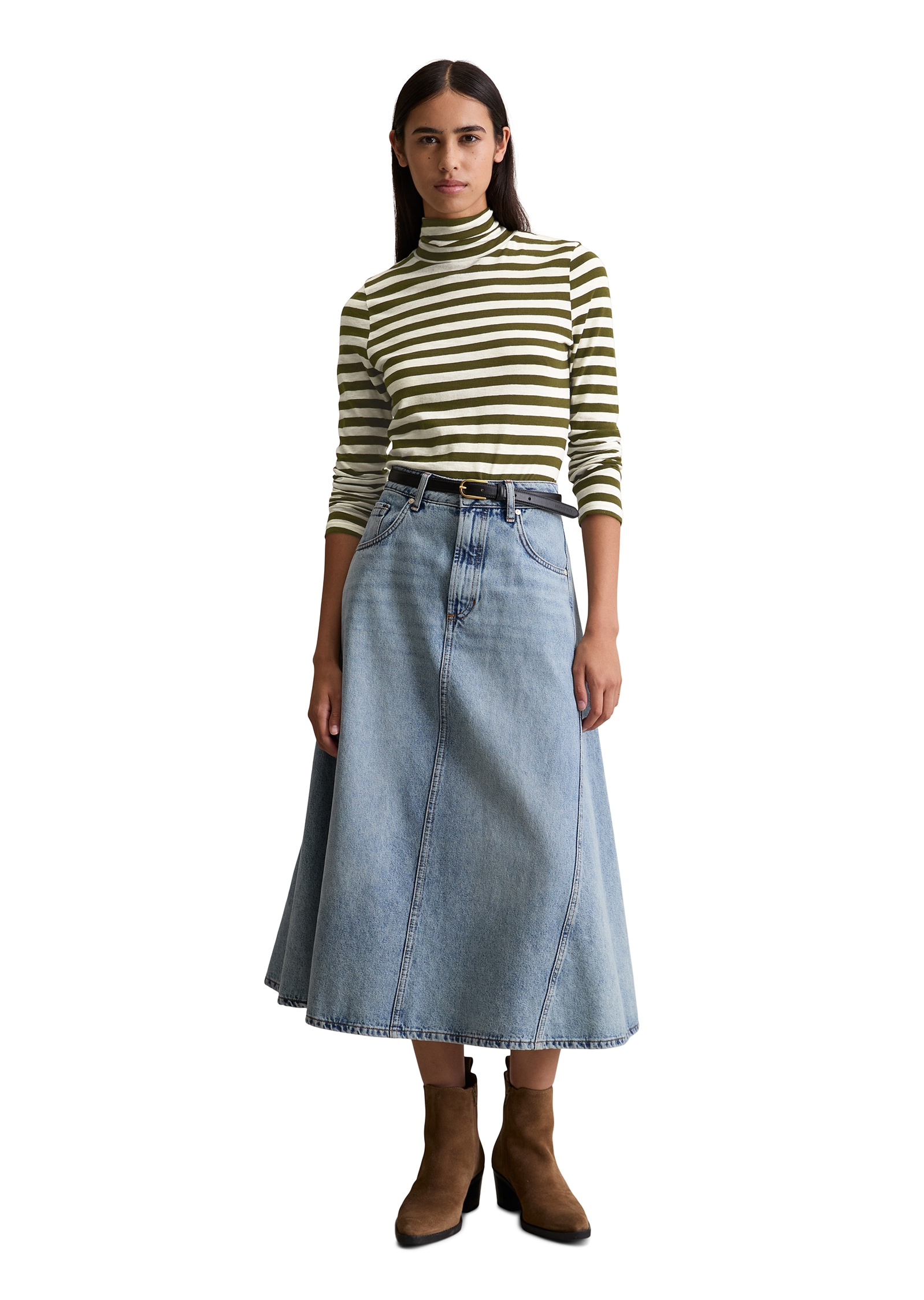 Marc O'Polo DENIM Rollkragenshirt , Langarmshirt mit Turtleneck, Slim Fit, geringelt, Jersey