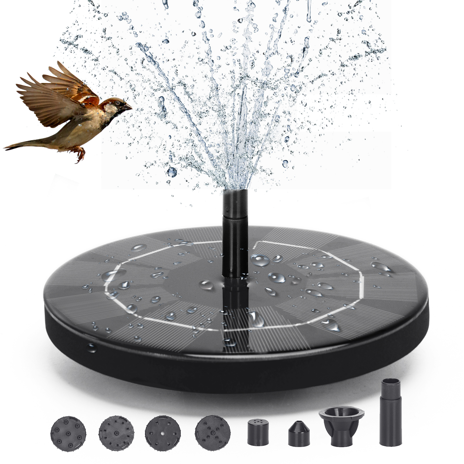 Nobleza - Bomba Solar para Fonte 3W, Painel Solar para Fonte de Jardim com 6 Estilos de Fonte para Banho de Pássaros no Jardim, Gramado, Circulação de Água para Oxigenação