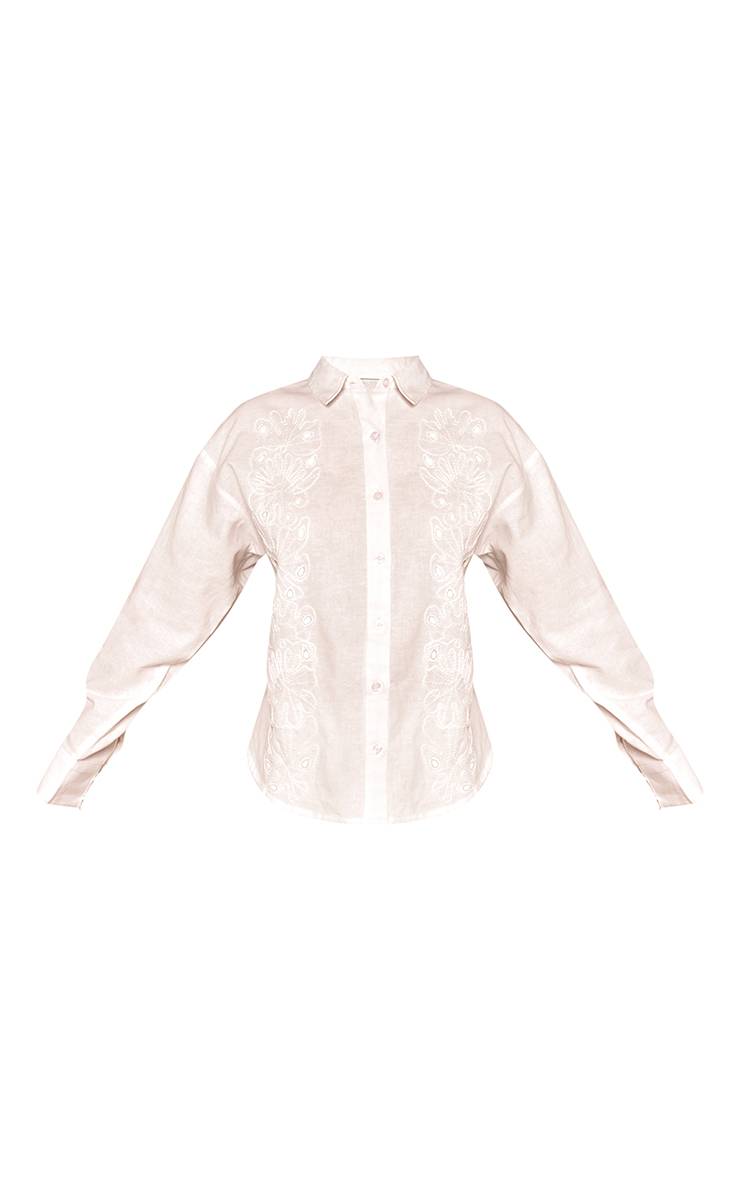 Naturel Chemise Brodée Boutonnée Aspect Lin Co-ord Petite