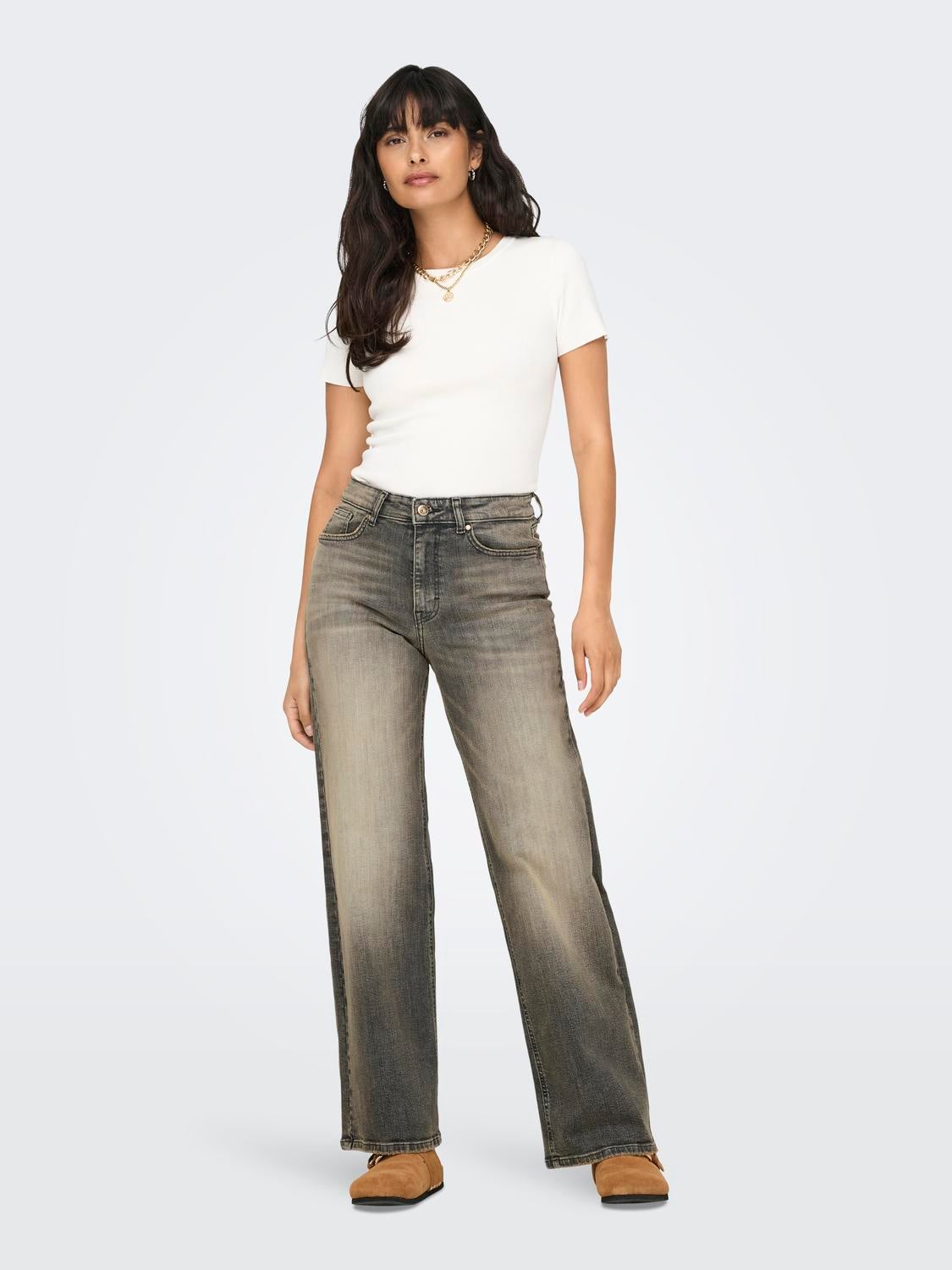 ONLJUICY Hohe Taille Weiter Beinschnitt Jeans Grey Denim