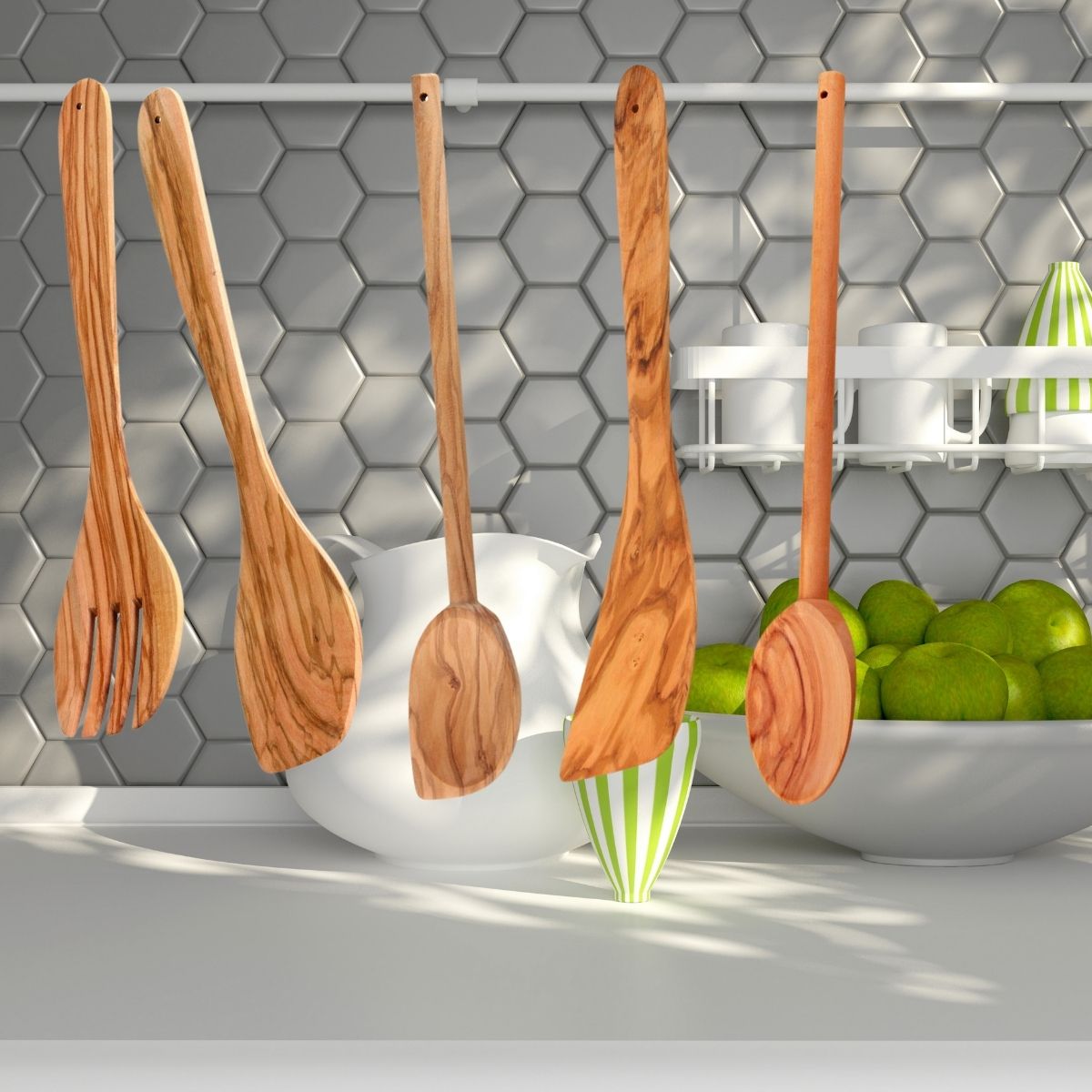 Ensemble de couverts à salade, cuillères et spatule Édition Bois d'oli