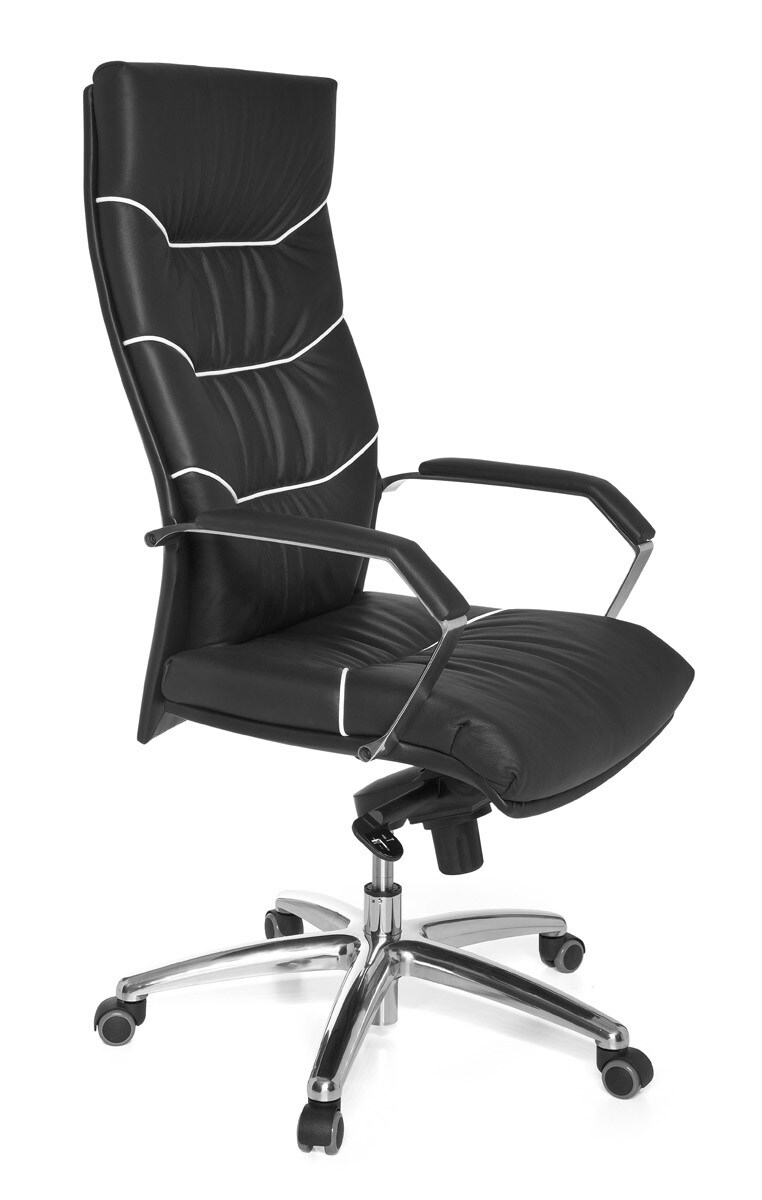 KADIMA DESIGN XXL Chefsessel Kanzas: Echtleder, Soft-Air Formpolster, verchromte Armlehnen, Aluminium-Fußkreuz, 5-Punkt Mechanik.